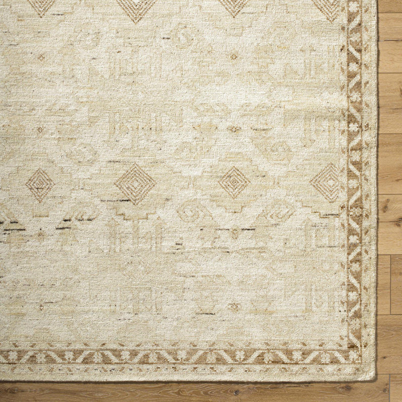 Agora Hand Knotted Wool Ikat Area Rug in Ivory, Rectangle 12' x 15'