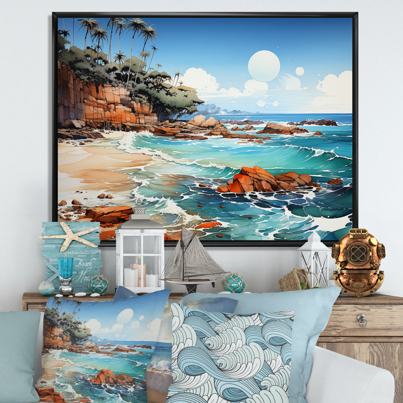 «Blue Beach Waves Fusion I», reproduction, H 24 po x l 32 po x P 1 po, Cadre flottant noir