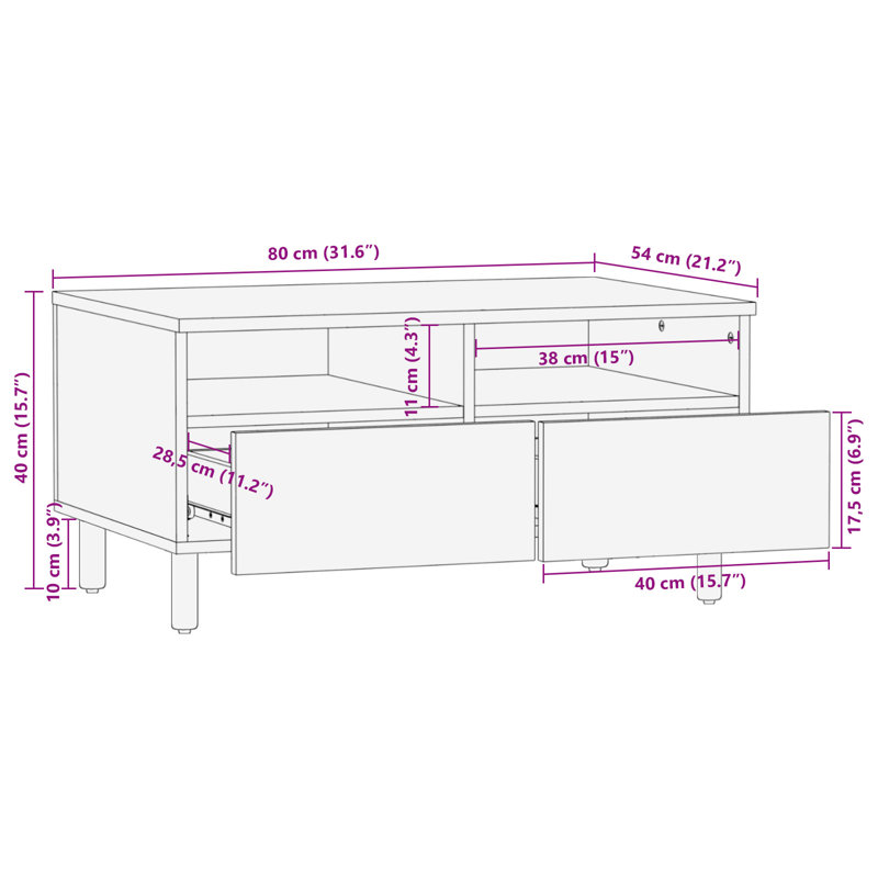 Solid Wood Coffee Table with Storage