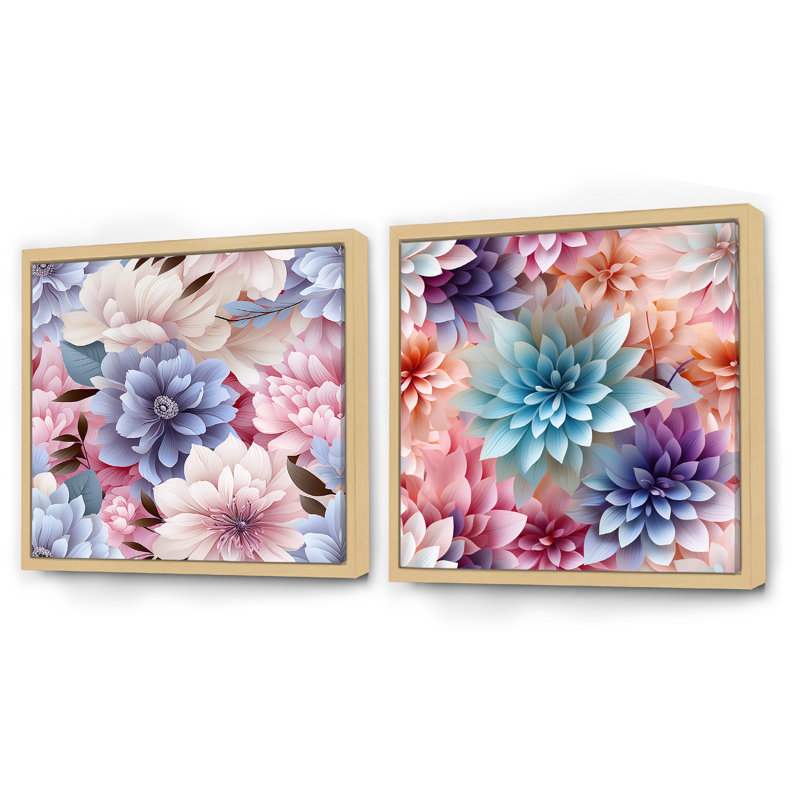Meranda - Ensemble de 2 collages carrés floraux, H 16 po x l 33 po, Cadre flottant brun