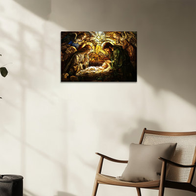 Grande reproduction de la crèche de Noël, reproduction de vitrail, image spirituelle de Mary Joseph Angels, prête à être accrochée, reproduction d'art sur toile encadrée, 24 x 36 po