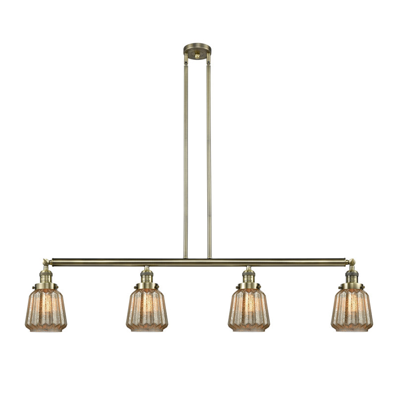 Luminaire suspendu linéaire pour îlot de cuisine 4 lumières Vinson, Plaqué mercure, Or satiné, Ampoule DEL rétro de 3,5 watts