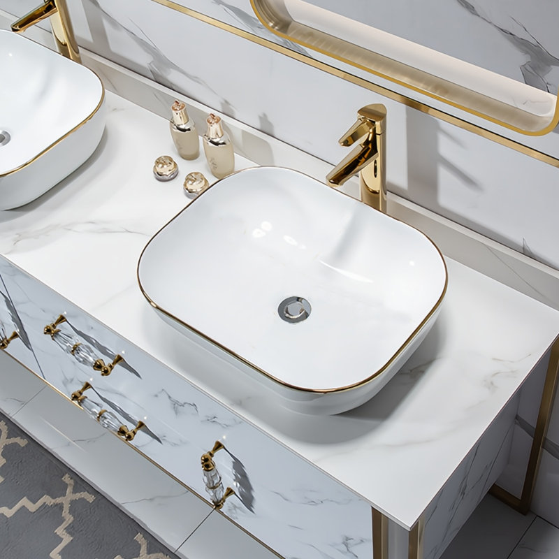 Light luxury stainless steel bathroom cabinet, 34.64" H x 51.18" W x 19.68" D