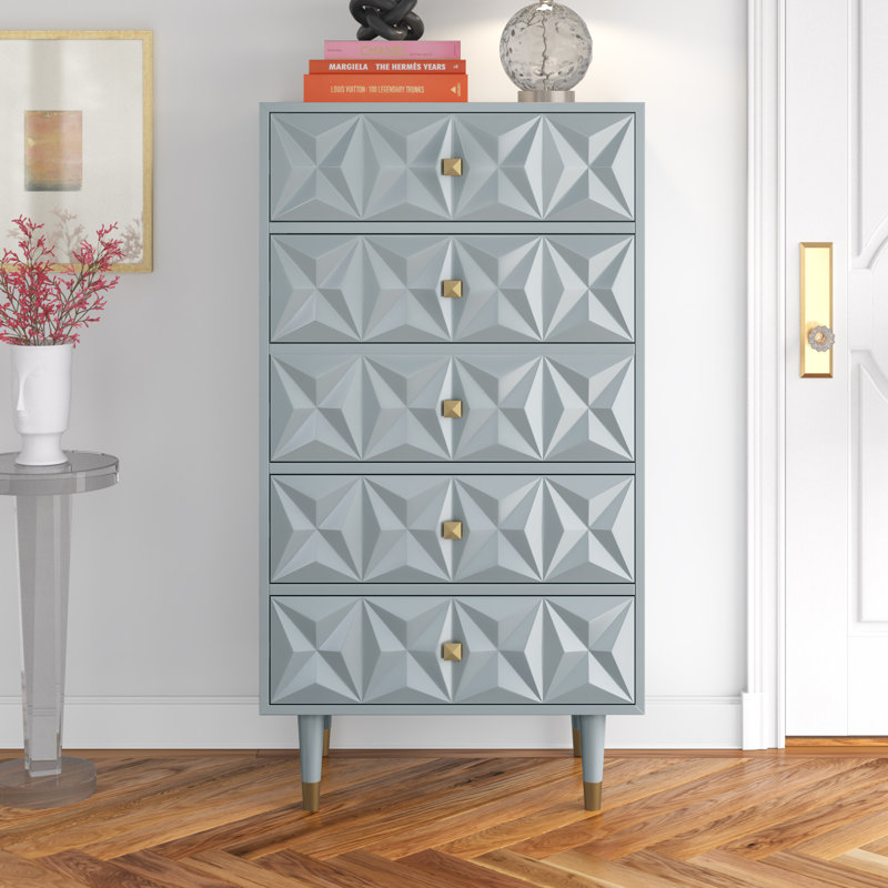 Commode 5 tiroirs Bethli, Gris