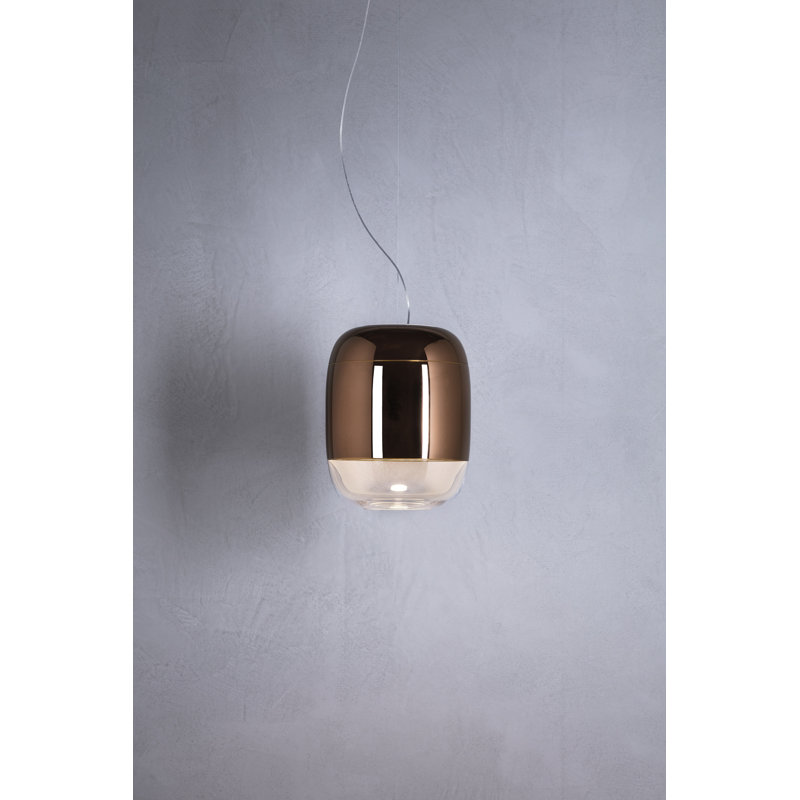 Gong 1 - Light Chrome Single Pendant, 200cm H x 30cm W x 30cm D, Copper
