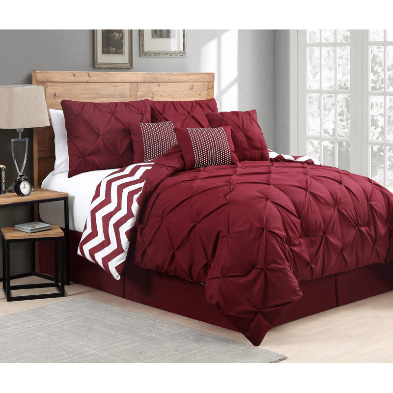 Polyester Comforter, Burgundy Red, Queen Comforter + 6 Additional Pieces