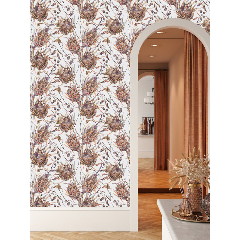 Papier peint fleurs exotiques séchées, L 124,8 po x l 25 po
