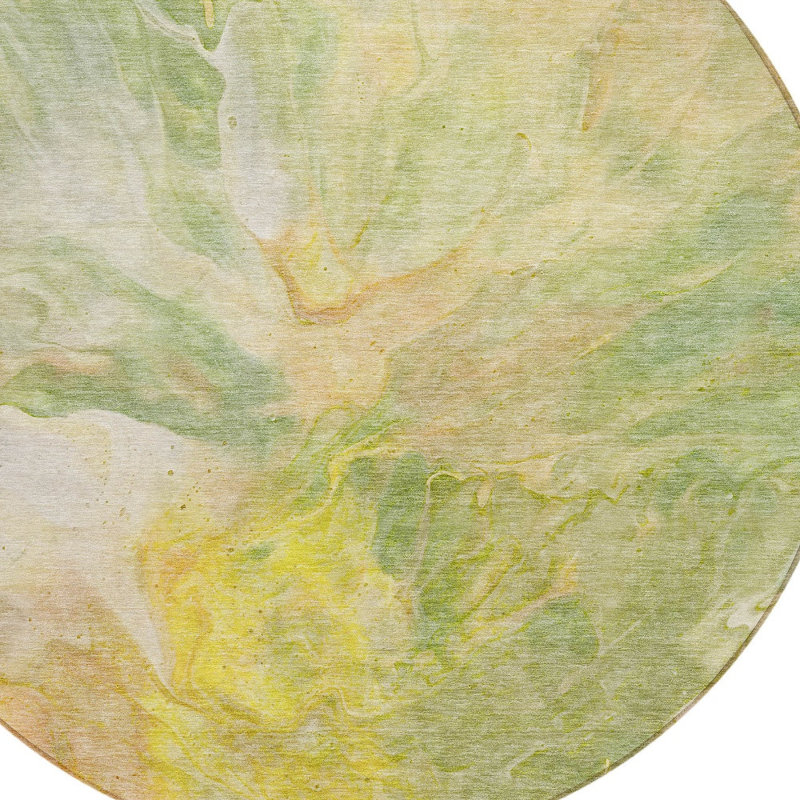 Tapis extérieur rond lavable abstrait vert et jaune 8 pi