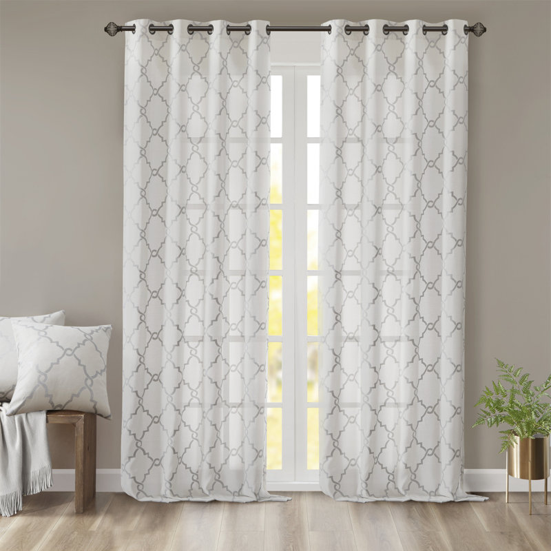 Yellow and White Light-Filtering Grommet Curtain Panel