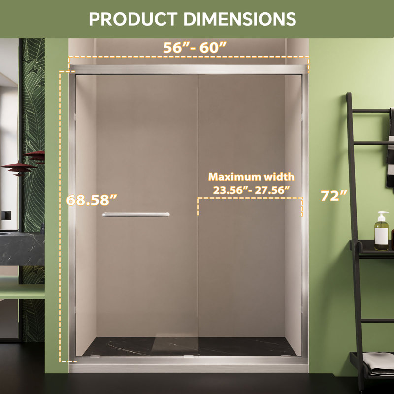 70" x 72" Semi-Frameless Sliding Shower Door, 6mm SGCC Tempered Glass, Brushed Nickel Stainless Steel Pull Handle, Easy to Clean