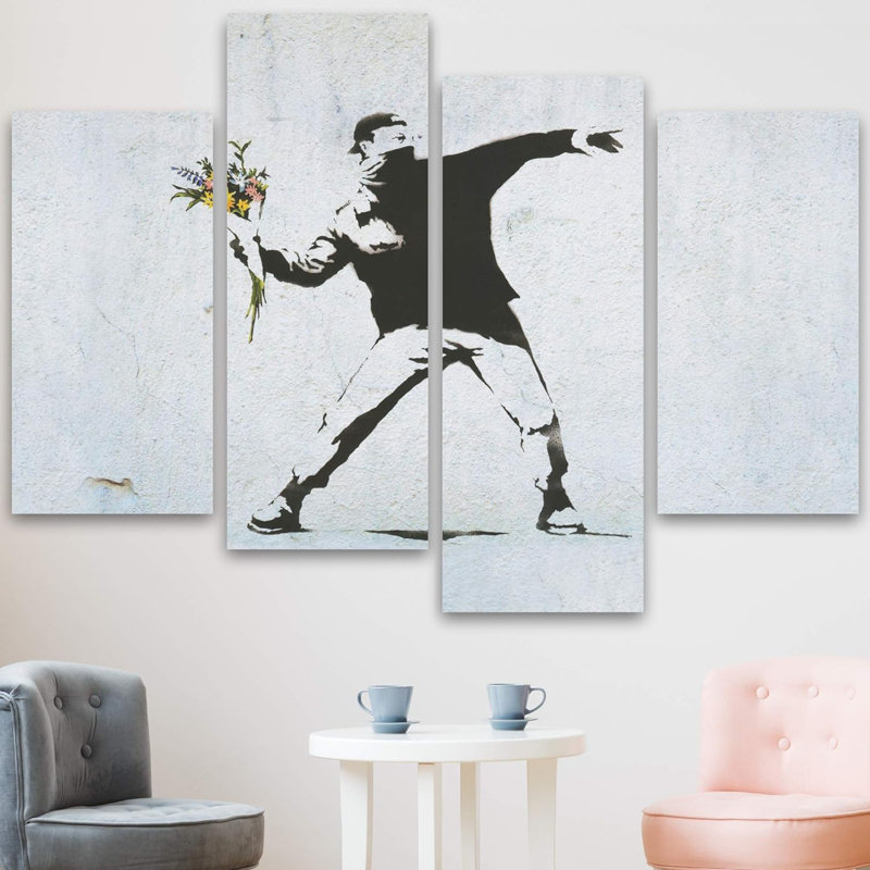 Pop Urban Street Banksy, le lanceur de fleurs, graffiti, 4 pièces
