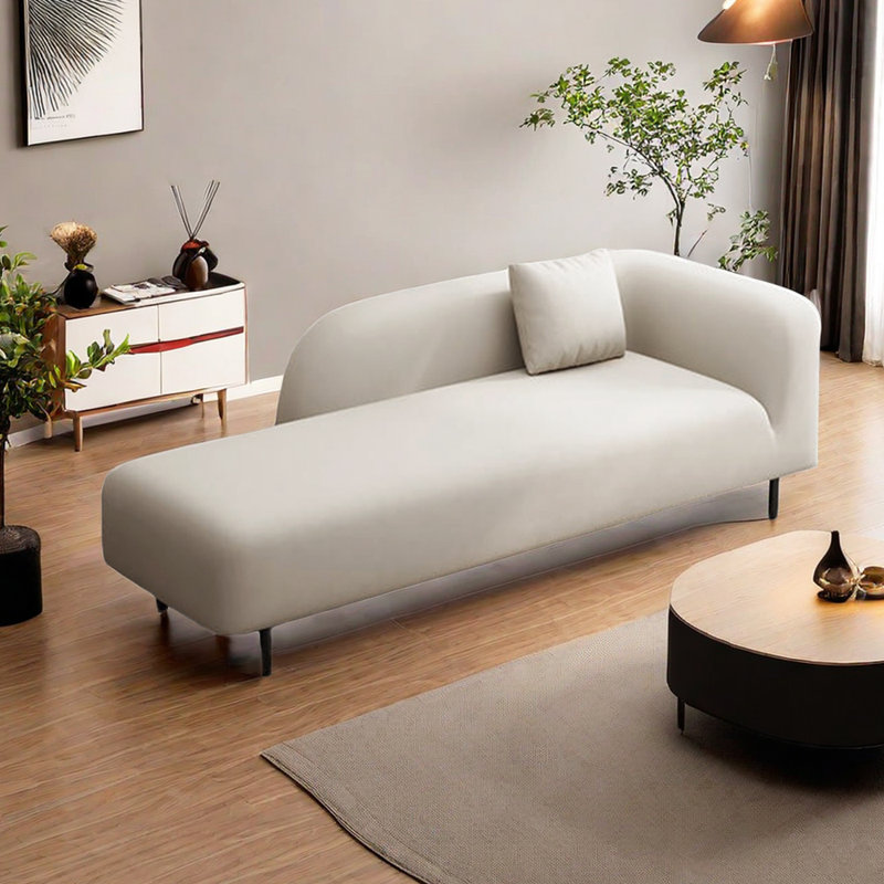Chaise longue intérieure confortable: Chaise longue rembourrée avec cadre en bois massif, Accoudoir à droite (vu de face)