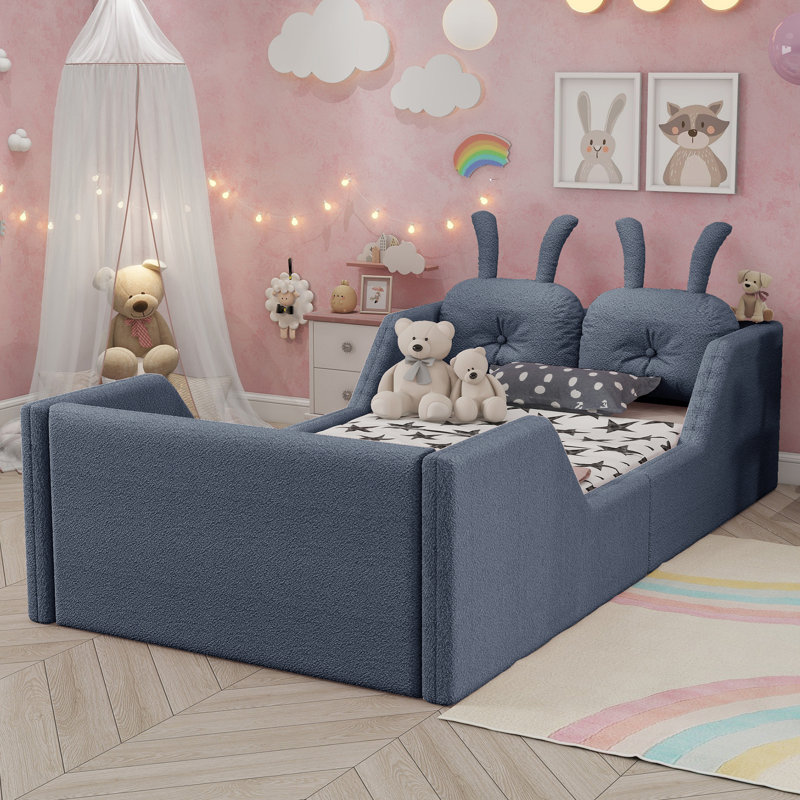 Upholstered Platform Bed with Rabbit Cushion, Gray