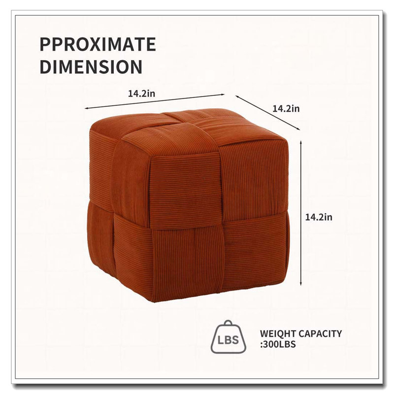 Square Corduroy Woven Design Ottoman, Brown Orange