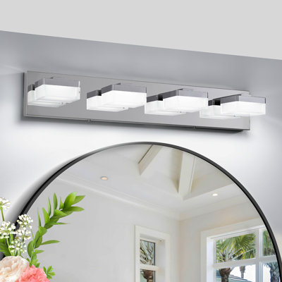Modern Chrome LED Vanity Light, 4-Lights Wall Sconce For Bathroom And Mirror, Sleek Minimalist Design, Energy-Efficient, Easy To Install