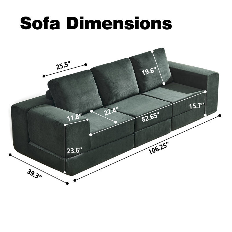 Modular Sectional Sofa, Diy Combination Modular Couch Sectional Couches For Living Room, Love Seat Couches With 2 Pillows, 3 Seater Comfy Corduroy Sectional Couch With No Assemble