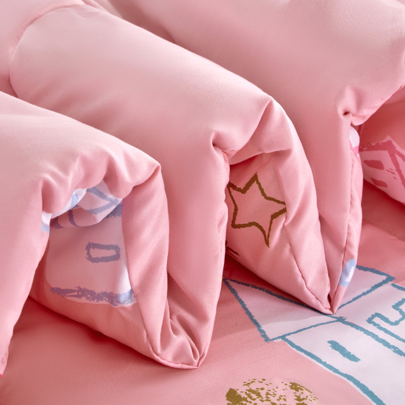Full Pink Microfiber Kids Unicorn Castle Comforter Set