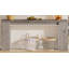 Très longue console de style campagnard, canapé-lit en bois étroit derrière le canapé, table d'appoint rustique gris avec rangement pour le salon, le couloir et le vestibule-399690692