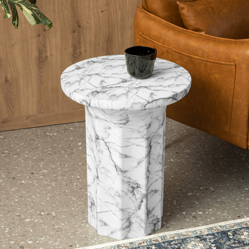 Crisol 20.75" Tall MGO Faux Marble Pedestal Round End Table