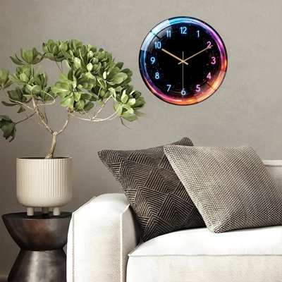 Horloge murale silencieuse en verre trempé de 30 cm, « Horloge murale numérique DEL avec effets colorés », sans tic-tac, fonctionne avec des piles (piles AA non comprises), décoration artistique pour la maison