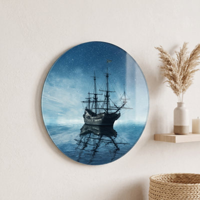 Starlit Galleon Voyage, peinture circulaire en verre trempé