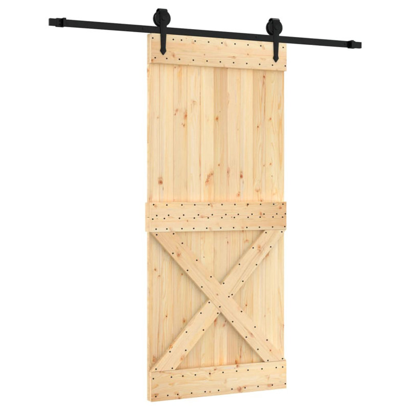 Porte coulissante avec quincaillerie Vidaxl, Noir/naturel, 35,4 po x 82,7 po