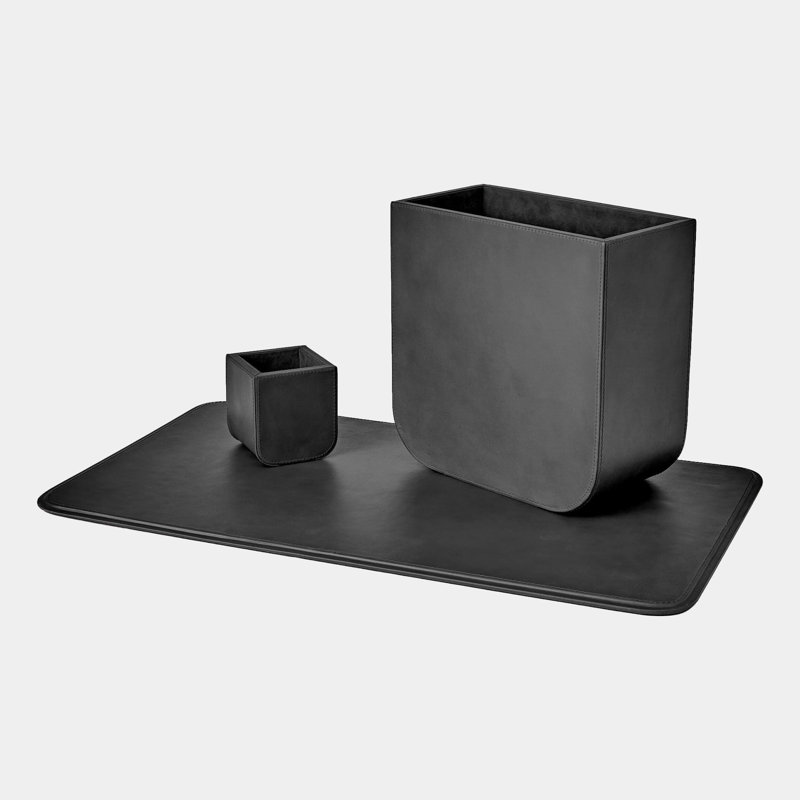 Radius Edge Leather Wastebasket-Black, Black