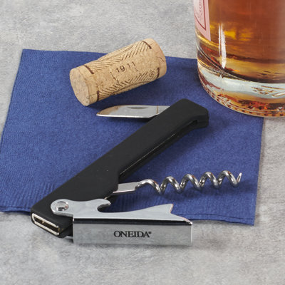 Oneida Waiter’S Corkscrew, (Stainless-Steel, Rubberized Coated Handle, Wine And Bottle Opener)