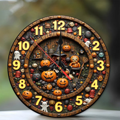 Witch jackolanterns spooky clock