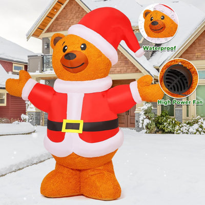 GOOSH Christmas Inflatable 6FT Christmas Bear with Hat Outdoor Brown ...