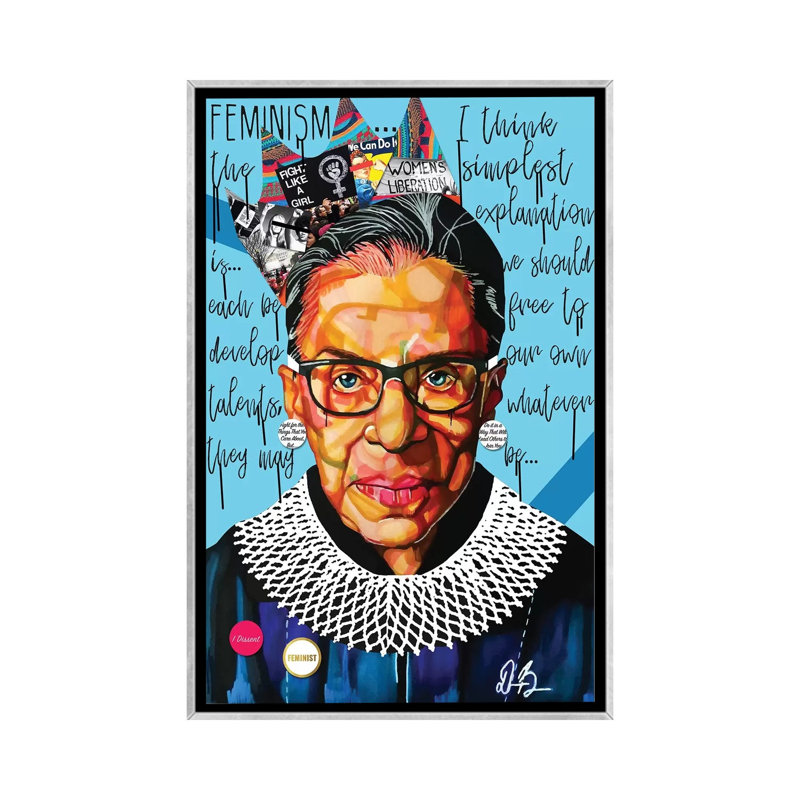Ruth Ginsburg - impression d'art graphique, Toile avec cadre argenté, Pas de tapis, H 26 po x l 40 po x 1,5 po