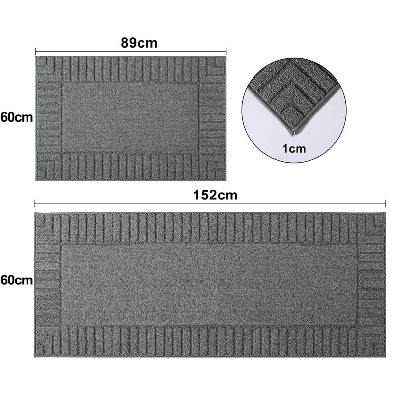 Kitchen Rugs,Set Of 2 60X89cm+60X152cm, Grey
