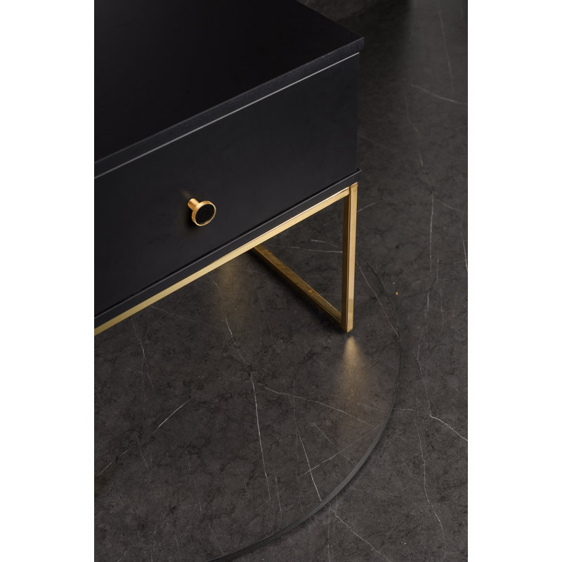 Marigold 50.2cm W Manufactured Wood Bedside Table, Gold