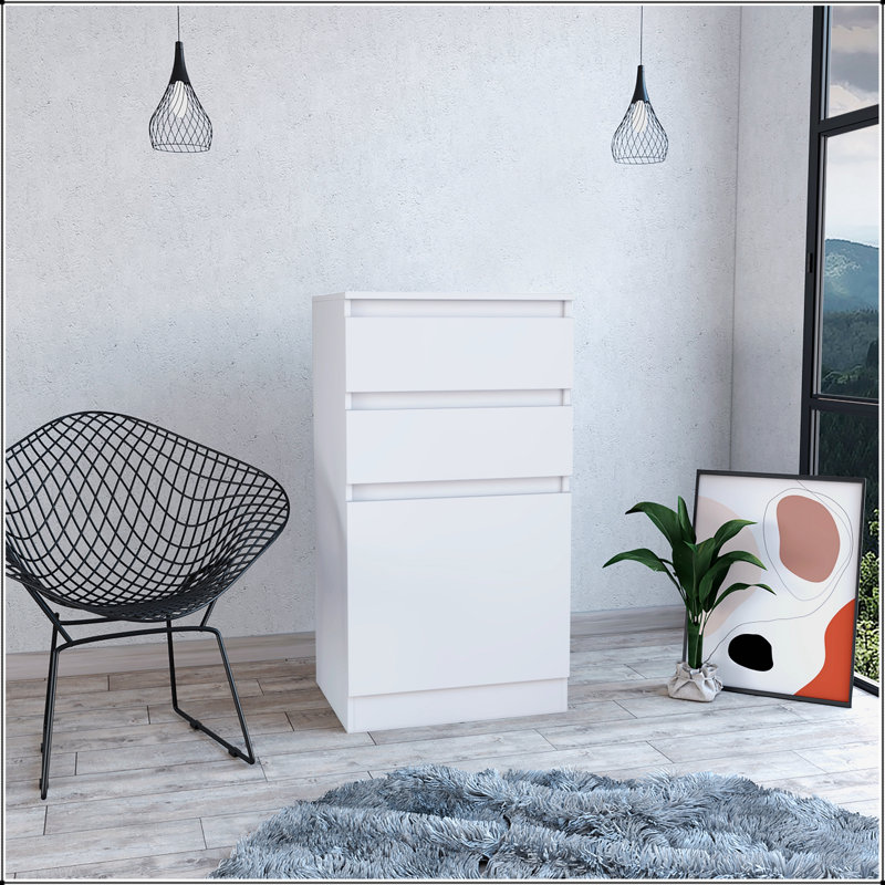 Commode blanche Kamelot avec boîte à bijoux, armoire à une porte et deux tiroirs pour le rangement organisé
