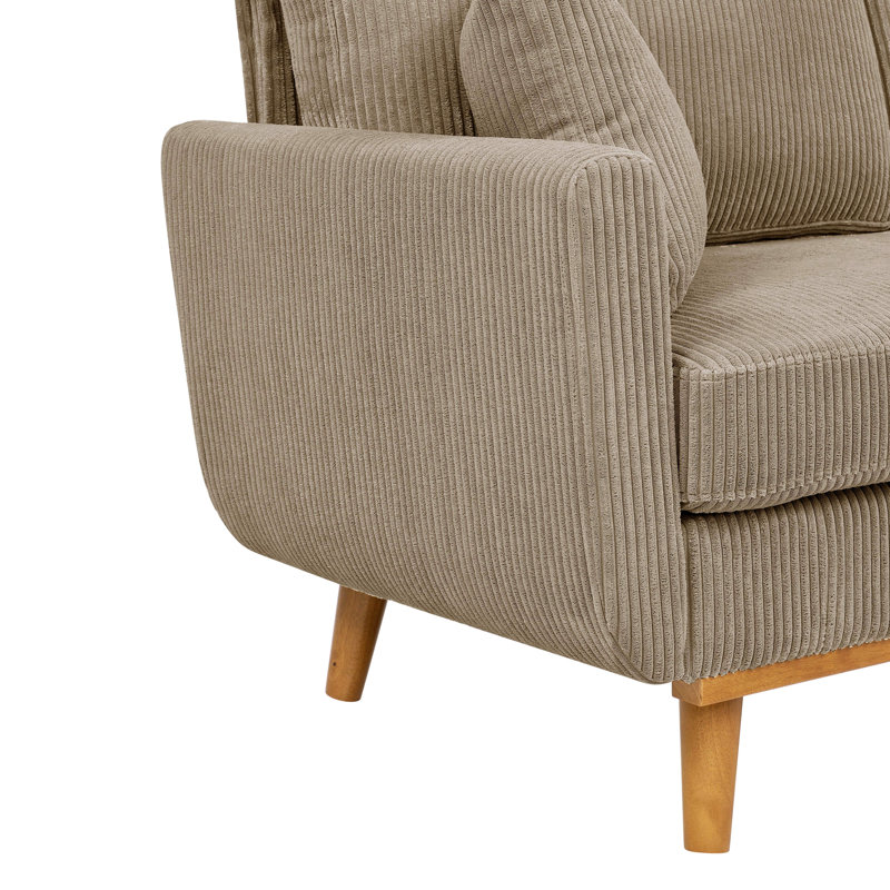 Causeuse en tissu avec accoudoirs et coussins décoratifs Corduroy, Velours côtelé chameau