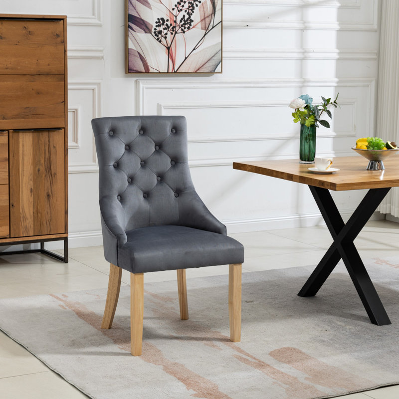 Akkar 47cm H Velvet Upholstered Dining Chair, Dark Grey