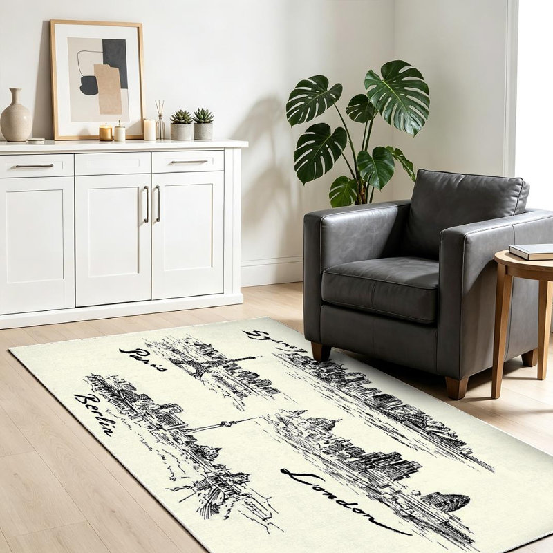 Tapis d'intérieur transparent Skyline Paris London, Rectangle 39 po x 63 po