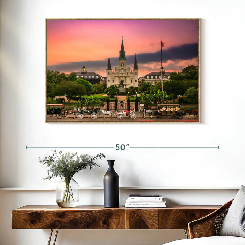 Cathédrale de la Nouvelle-Orléans, Cadre flottant en bois naturel, 40 po x 27 po