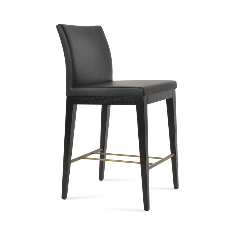 Tabouret de bar et de comptoir en bois de frêne noir Aria, Siège d'une hauteur de 29 po, Similicuir noir