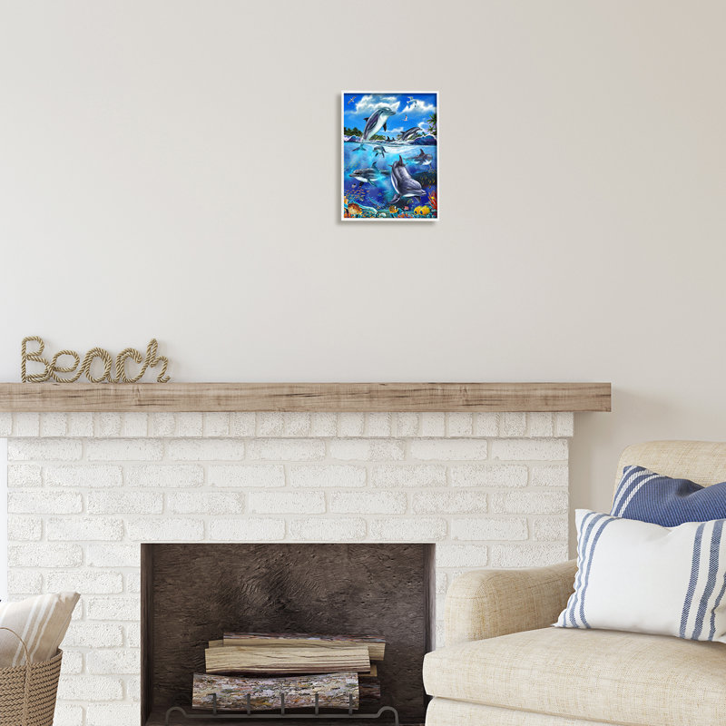 Au-486, estampe numérique de la vie sous-marine, H 14 po x l 11 po x P 1,5 po, Giclée encadrée blanc bord de mer