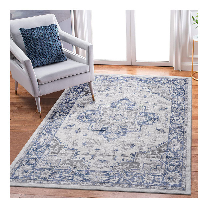Collection Blue / Grey / Oriental Area Rug, Rectangle 6'7" x 7'9"