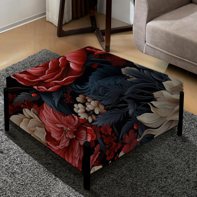 Opulence rouge victorienne à motif floral - grand repose-pieds carré floral