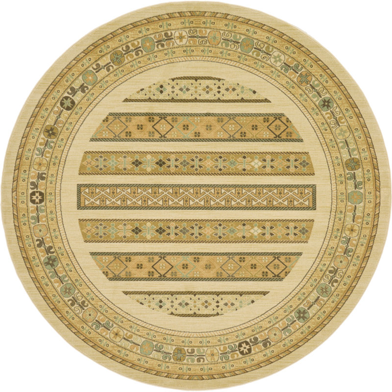 Tapis à motif géométrique Jaeden, Rond 8 pi, Beige