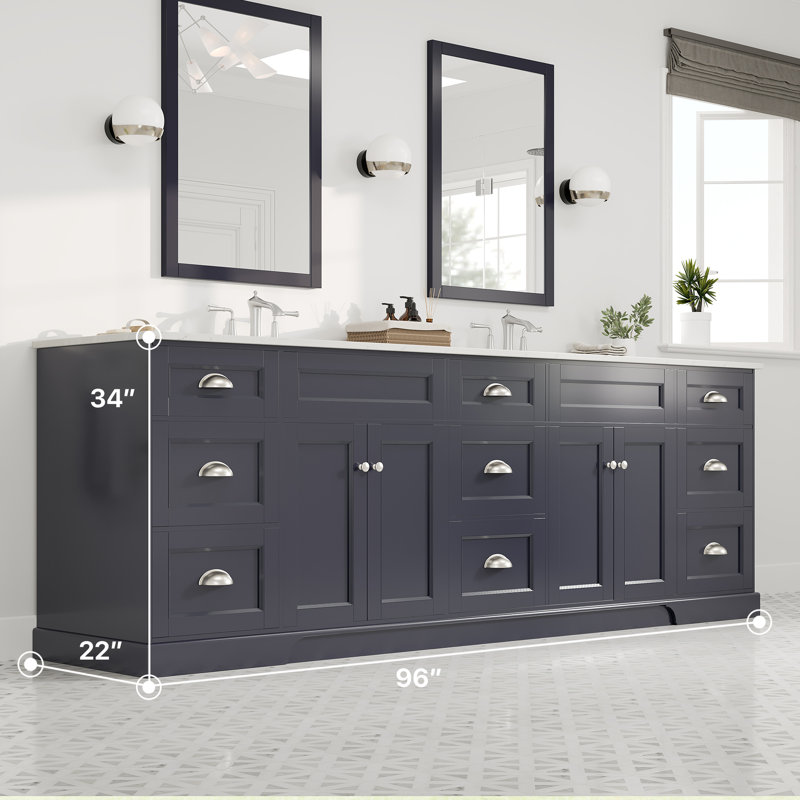 Ensemble de meuble-lavabo double l 96 po x P 22 po x H 34 po Didomenico, Nickel brossé, Gris anthracite
