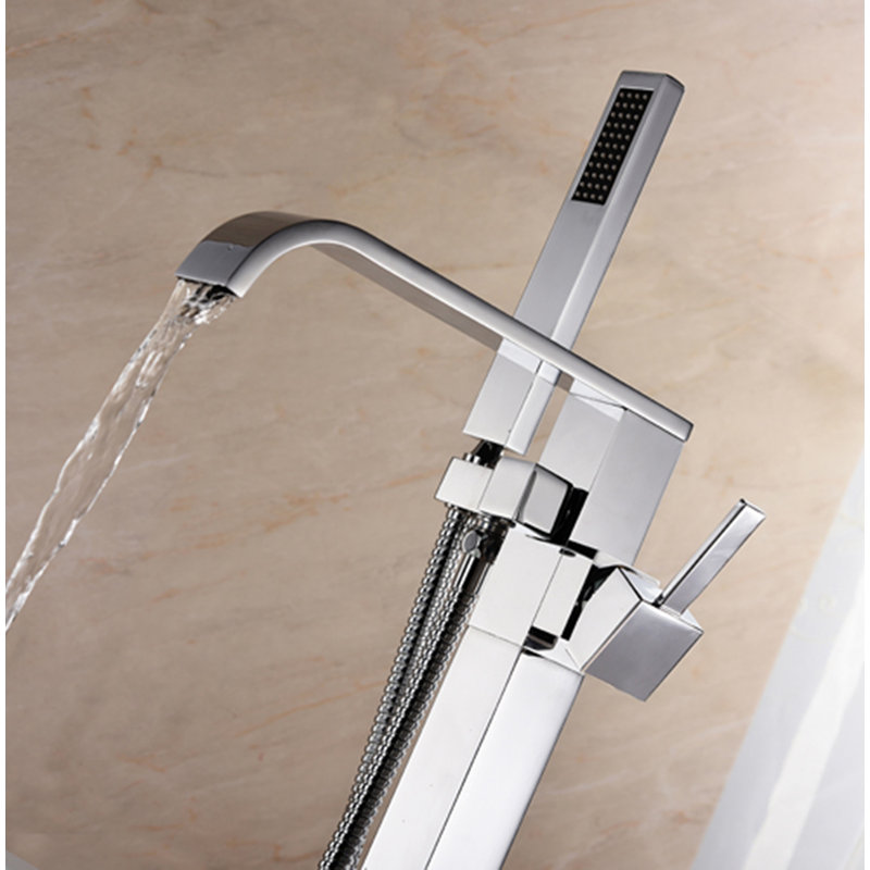 Robinetterie de baignoire à fixation au sol avec poignée simple SevenFalls, Chrome poli