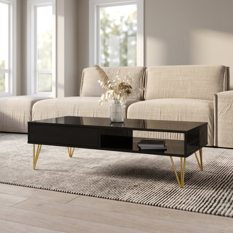 51.2" Coffee Table with High Gloss Finish, Black