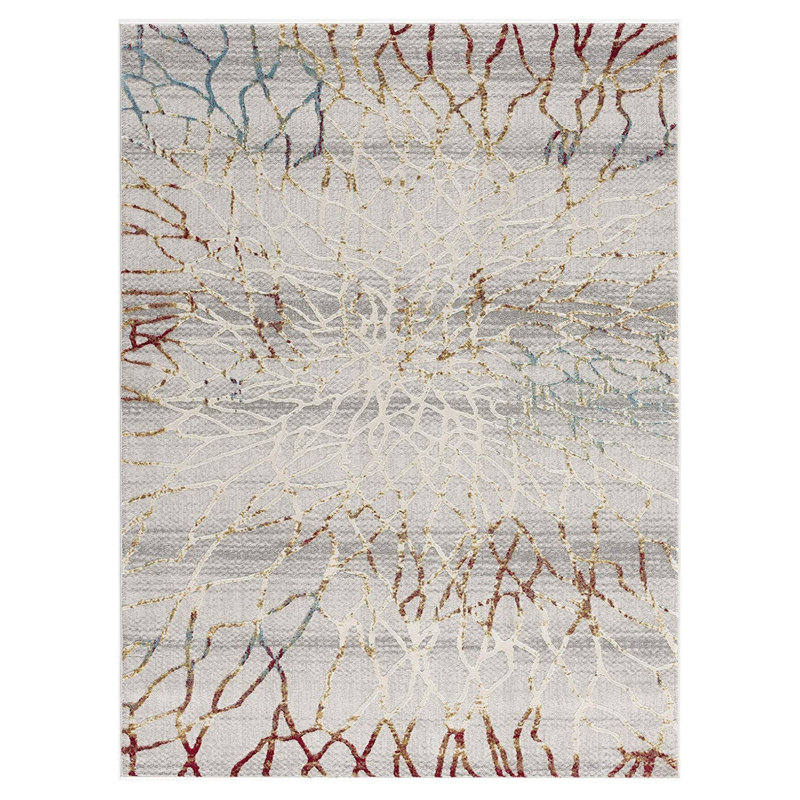 Tapis gris / beige / rouge tissé à la main Saddlebrooke, Rectangle 3 pi x 5 pi