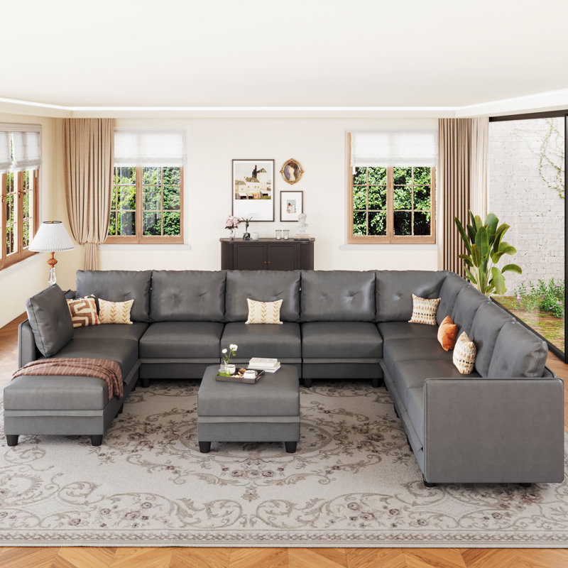 Canapé modulaire en coin avec 2 repose-pieds Tomario, Gris