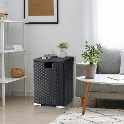 Patio Black Wicker Side Table With Propane Tank
