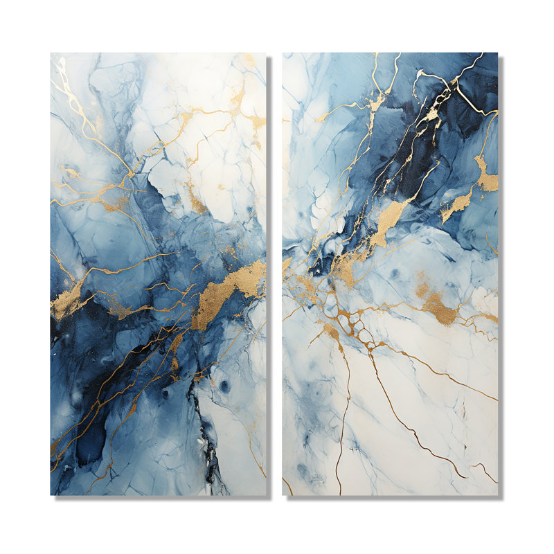 Marbre blanc et bleu orage surdimensionné, H 20 po x l 24 po, Toile tendue sur cadre, Ne s’applique pas
